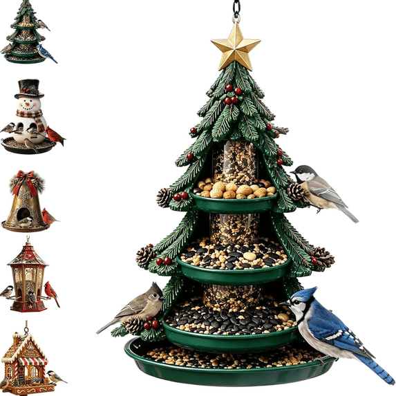 Christmas Bird Feeder Collection, Christmas Hanging Bird Feeder for Outside, Outdoor 5‑Style Wild Bird Feeder, Yard Porch Backyard Holiday Decor, Perfect Gift for Gardeners E