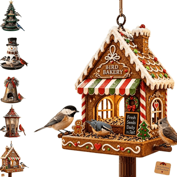 Christmas Bird Feeder Collection, Christmas Hanging Bird Feeder for Outside, Outdoor 5‑Style Wild Bird Feeder, Yard Porch Backyard Holiday Decor, Perfect Gift for Gardeners A