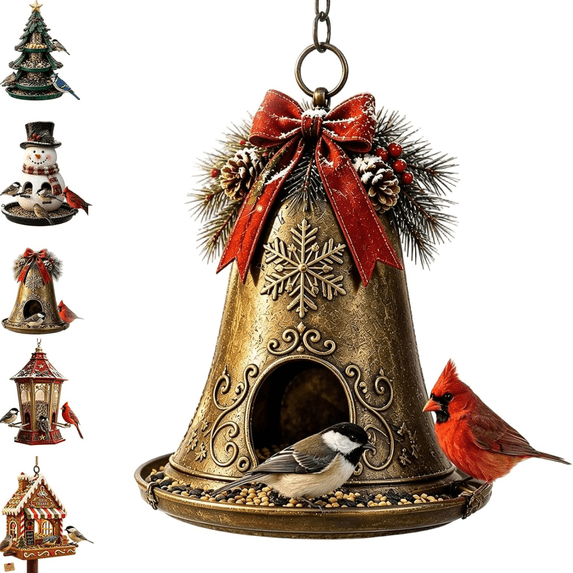 Christmas Bird Feeder Collection, Christmas Hanging Bird Feeder for Outside, Outdoor 5‑Style Wild Bird Feeder, Yard Porch Backyard Holiday Decor, Perfect Gift for Gardeners C