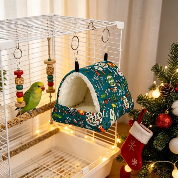Christmas Bird Nest, Hanging Plush Bed for Cage Small Birds, B _ Green _ L