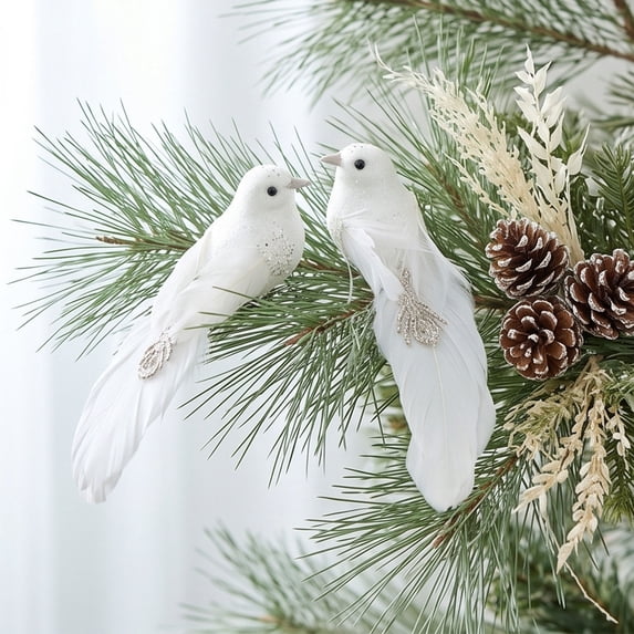 Christmas Bird Ornaments,2 Pcs Glitter Feather Bird Clips for Tree,Wreath,Garland,Mantel,Festive Home Decor,7.9 in