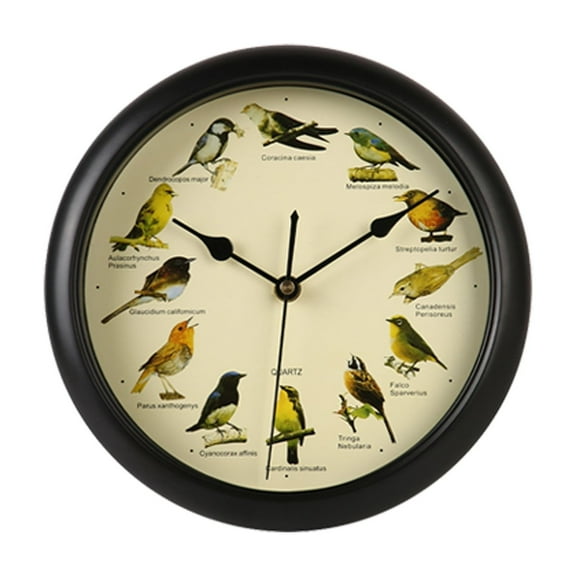 Christmas Bird Song Wall Clock - 10-Inch, Natural for Christmas Gift Bird Clock, Living Room Holiday Clock & Quiet Night Christmas Clock