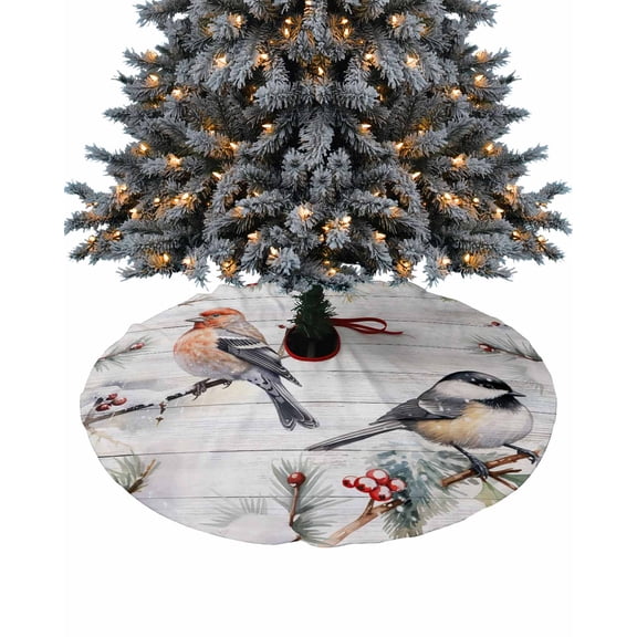 Christmas Birds Christmas Tree Skirt 48 Inches Large Christmas Skirt Tree, Xmas Berry Winter Snowflake Birds Vintage Tree Skirt Christmas Decorations for Fireplace Party Holidays Indoor Outdoor