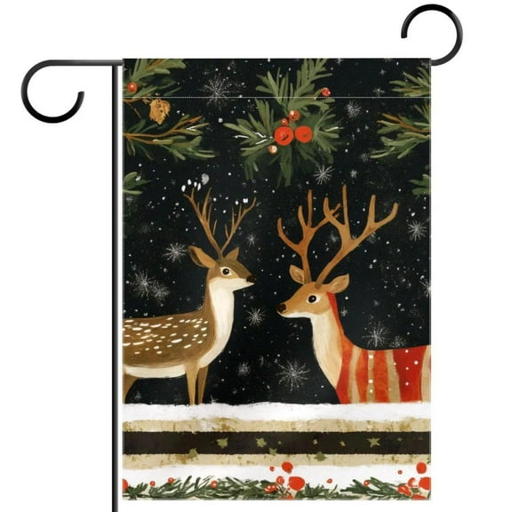 Christmas Birds and Deers Stripes Decorative Garden Flag for All Seasons, 12 x 18 Inch Small Vertical Double Sided Outside Decoration for Yard Farmhouse