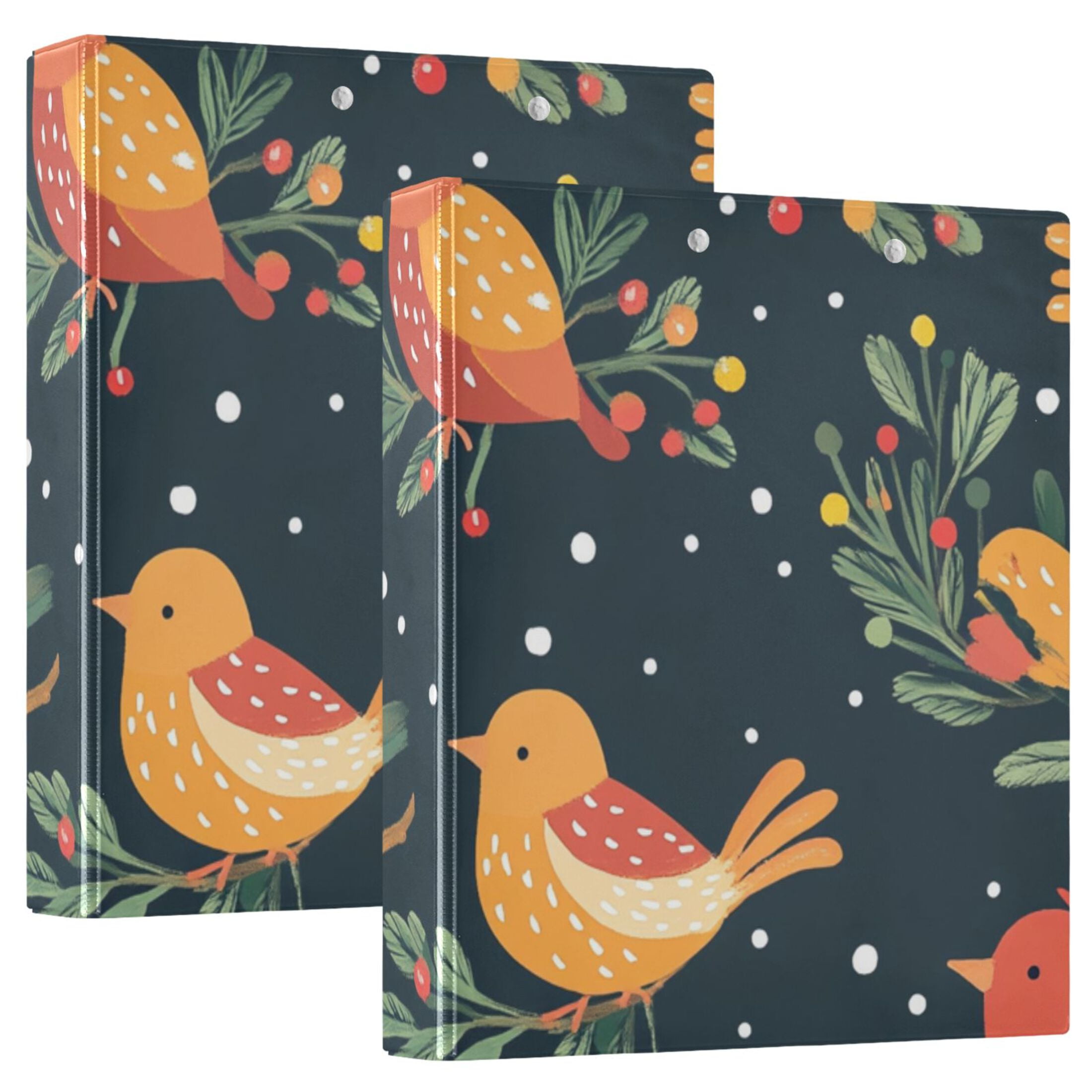 Christmas Birds Leaves 3 Ring Binders 1.5 inch Hardcover File Folders with Interior Pockets A4 Size Organizer for School Office Hospital