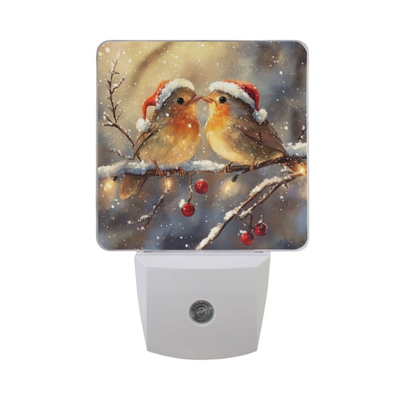 Christmas Birds Trees Snow LED Night Light with Smart Sensor Plug Into Wall Dusk to Dawn 2 packs