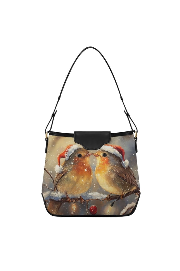 Christmas Birds Trees Snow Women's Tote Bag Convertible Handbags Hobo Shoulder Bag with Zipper Magnetic Snap