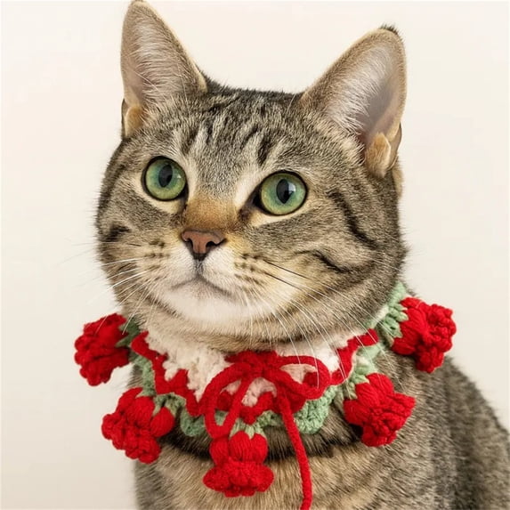Christmas Birthday Gift Knitted Collar, Cute Bell Flower Adjustable Pet Collar, Stylish Decorative Neck Wear for Cats Dogs, Perfect Pet Photography Props, Red S