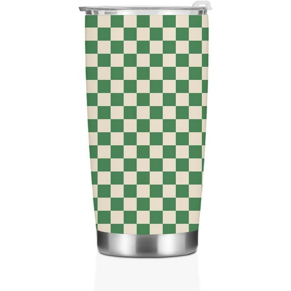 Christmas Birthday Gifts Girls Men Women Gifts Tumbler Plaid Coffee Mug Insulated Stainless Steel Thermal Cup with Lid, Vacuum Water Tumblers Travel Coffee Cup for Car Office, Vintage Green Checkered
