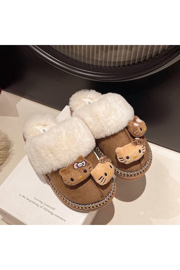 Christmas Birthday Gifts Hello Kitty Plush Non-Slip Slippers Warm Cute Windproof and Cold-Proof Shoes
