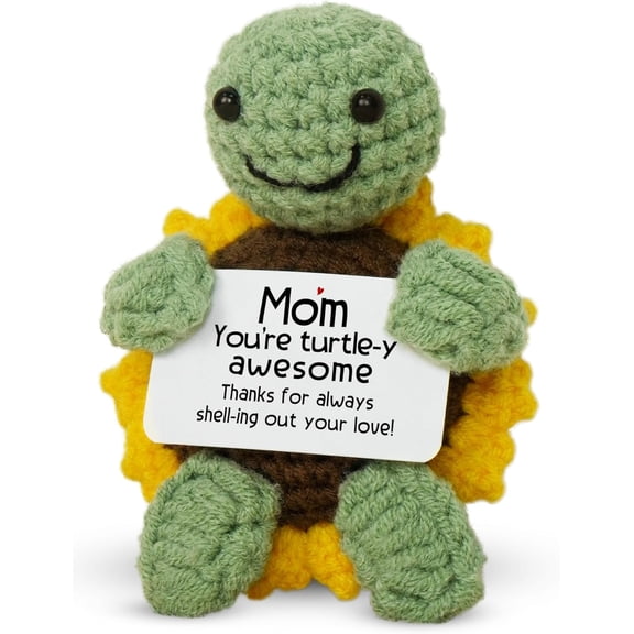 Christmas Birthday Gifts for Mom from Daughter Son - Mini Handmade Positive Turtle Sunflower Crochet - Mothers Birthday Gifts for Mother in Law Mama Grandma, Emotional Support Crochet