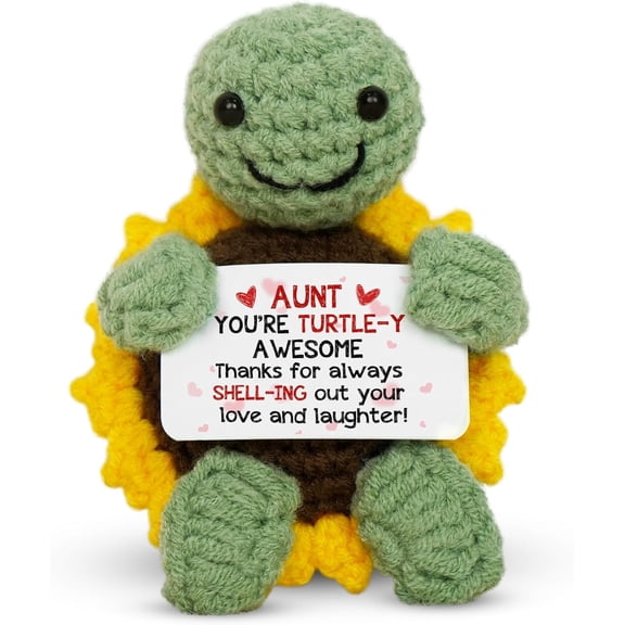Christmas Birthday Gifts for Mom from Daughter Son - Mini Handmade Positive Turtle Sunflower Crochet - Mothers Birthday Gifts for Mother in Law Mama Grandma, Emotional Support Crochet