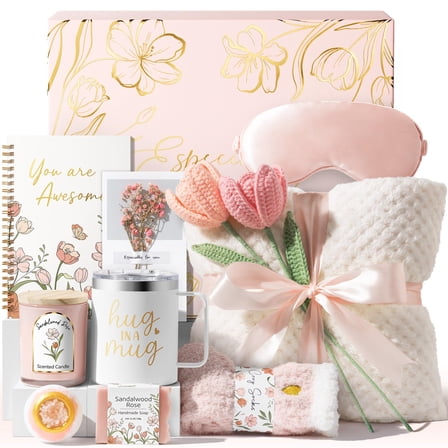Christmas Birthday Gifts for Women Spa Care Package, Self Care Gift Baskets, Get Well Soon Gifts for Women, Thinking of You Sympathy Gift Box for Mom Her Friend Sister Wife, Pink