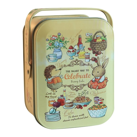 Christmas Biscuits Tin, Empty Metal Gift Tin With Lid, Storage Container For Cookies, Pastries, Candies & Small Items, Handheld Metal Box With Cartoon Illustration