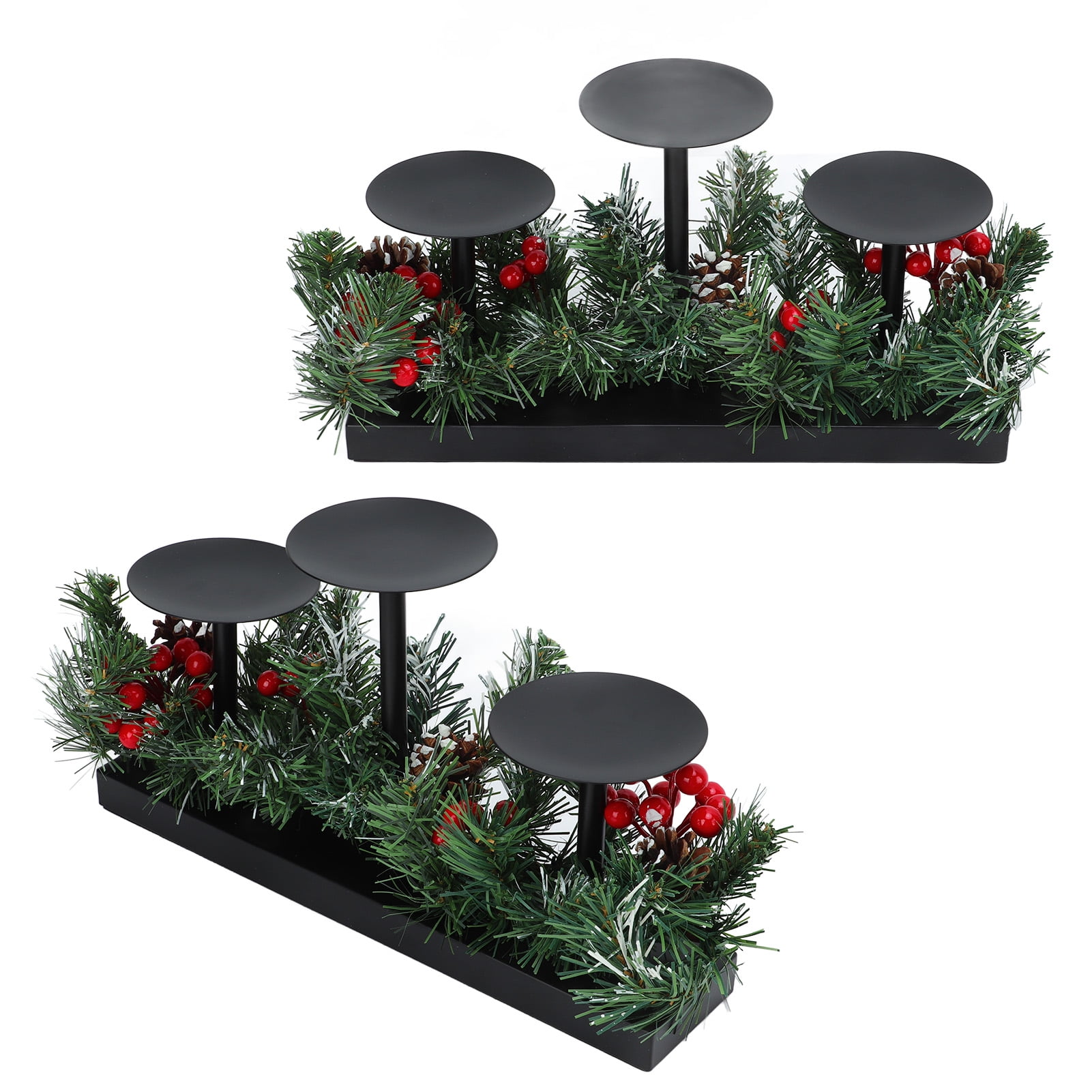 Christmas Black Candle Holders, Iron Round Matte Black Pillar Candle