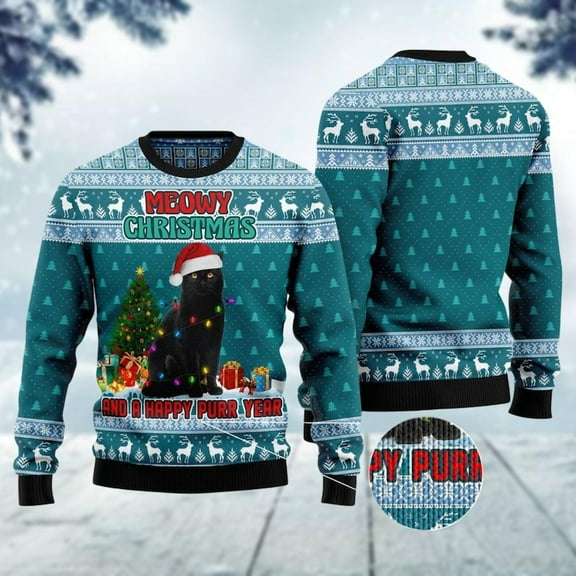 Christmas Black Cat 3D Sweater, Cat Mom Xmas Sweater, Animal Christmas Sweatshirt, Funny Cat Holiday Sweater, Gift For Cat Lover