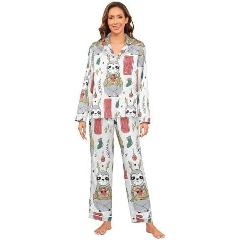 Christmas Black Cat Silk Satin Pajamas Set Two Piece Button Down Pjs Womens Long Sleeve Pajama Set Walmart