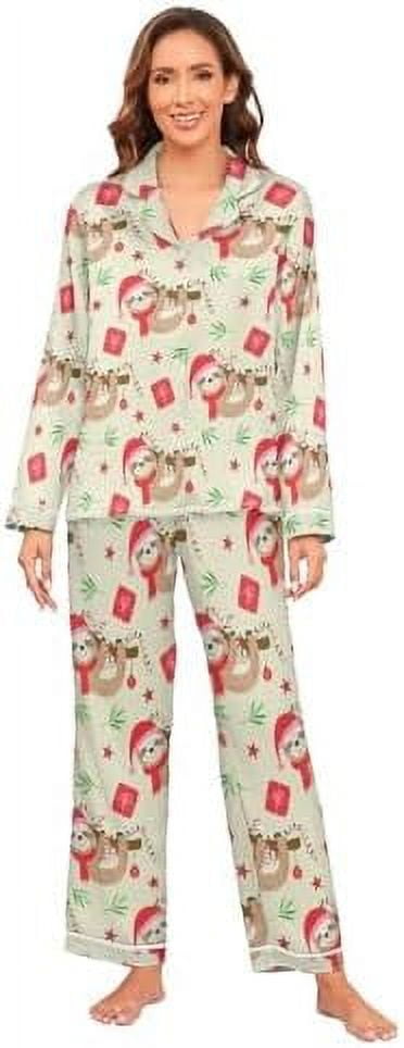 Christmas Black Cat Silk Satin Pajamas Set Two Piece Button Down Pjs Womens Long Sleeve Pajama Set Walmart
