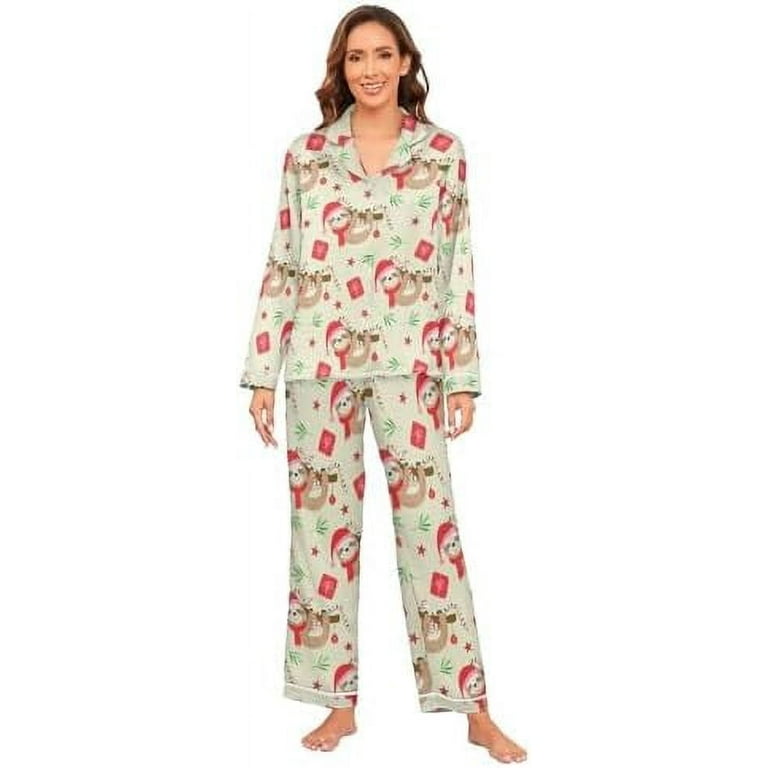 Christmas Black Cat Silk Satin Pajamas Set Two Piece Button Down Pjs Womens Long Sleeve Pajama Set Walmart