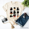 thumbnail image 1 of Christmas Black Cats T‑Shirt, Whimsical Cats with Santa Hat Tee, 1 of 6