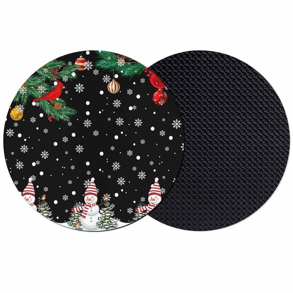 Christmas Black Coasters Set of 2, Absorbent Coasters for Drinks, Winter Snowman Xmas Pine Branch Cardinal Bird Coaster for Desk Coffee Table Protection, Home Decor House Warming Gifts 4"