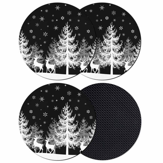 Christmas Black Coasters Set of 4, Absorbent Coasters for Drinks, White Xmas Tree Elk Winter Snowflake Coaster for Desk Coffee Table Protection, Home Decor House Warming Gifts 4"