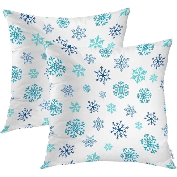 Christmas Black Decorative Pillow Covers, 16 x 16 Inch Blue Snow Winter with Snowflakes Falling White Crystal Double Sided Throw Pillow Covers Sofa Cushion Cover Square 16 Inches(Set of 2)