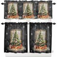 thumbnail image 1 of Christmas Black Kitchen Curtains and Valances Set, Rod Pocket Curtains Tier Farmhouse Window Curtains 36 Inch Length, Xmas Pine Tree Ball Snowflake 3 Piece Kitchen Curtains Set, 1 of 6