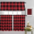 thumbnail image 1 of Christmas Black Red Buffalo Plaid Curtain Tier and Valance Set 3 Piece, Classic Checker Grid 3-inch Rod Pocket Window Tier Curtains Valance for Kitchen Living Room, 1 of 9