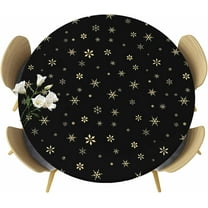 Christmas Black Round Tablecloth 45-54 Inch Round Fitted Table Cloth with Elastic Edge, Winter Snowflakes Xmas Retro Waterproof Table Cover Protector for Outdoor Picnic Party Dining