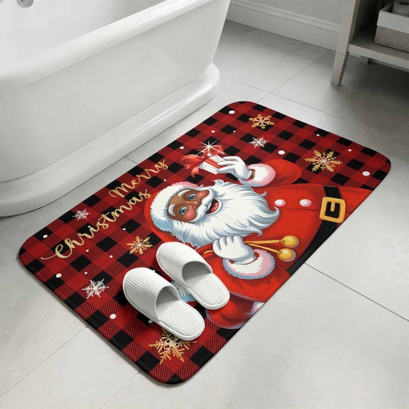 Christmas Black Santa Claus Door Mat,Indoor Outdoor Welcome Doormat Winter Snowflake Black Red Checkered Absorbent Front Door Mats Non-Slip Entrance Rug for Kitchen Bathroom Entryway,15.7x23.6in