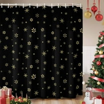 Christmas Black Shower Curtain, Winter Snowflakes Xmas Retro Waterproof Fabric Shower Curtains with 12 Hooks, Bathroom Curtain Set for Bathroom Accessories Decor, 36 x 72 Inches