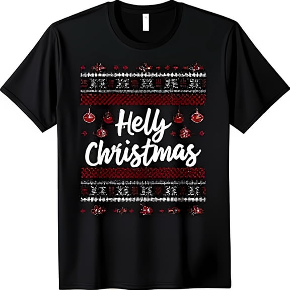 Christmas Black T-Shirt with Red & White Design Fun Holiday for Men & Women