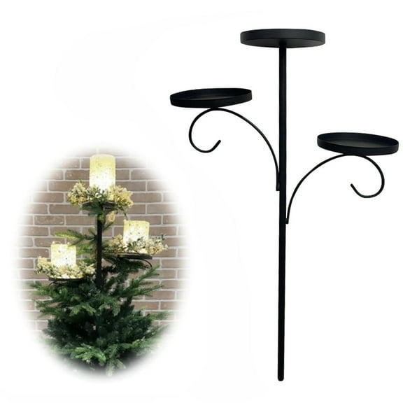 Christmas Black Triple Tree Topper, Shelf for Christmas Tree, Tree Topper Candle Holder, Candelabra Tree Topper for Christmas, 3 Tier Candle Holder, Light up Christmas Tree, Indoor Bedroom Kitchen