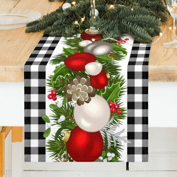Christmas Black and White Table Runner Buffalo Check Plaid Table Runner Seasonal Winter Xmas Holiday Decorations for Indoor Outdoor Kitchen Dining Living Room Wedding Party 13 x 72 Inch