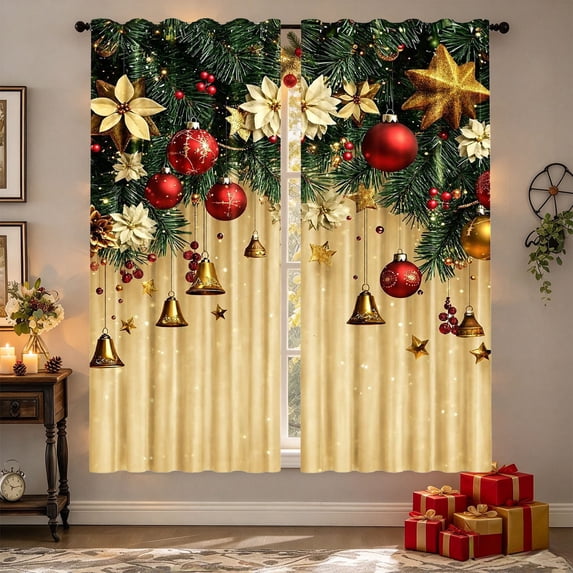 Christmas Blackout Curtains, 2 Panel Holiday Window Curtain Set, Light Blocking Window Drapes, Seasonal Home Window Decor, 23.6x59 inch