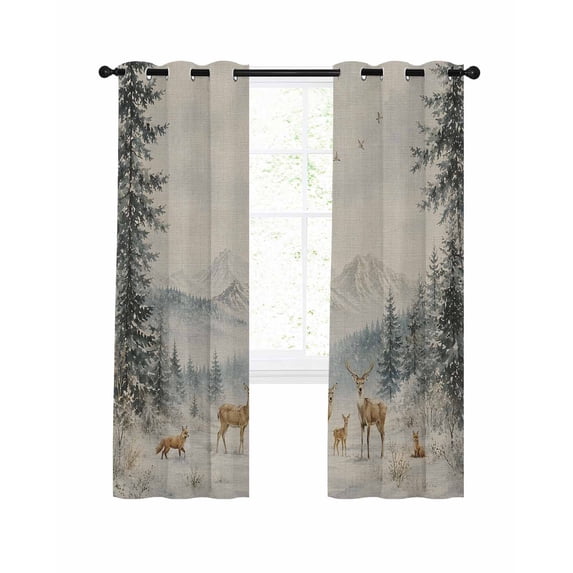 Christmas Blackout Curtains 39 Inches Length, Xmas Elk Pine Forest Snow ...