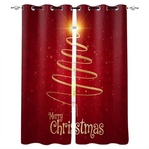 Christmas Blackout Curtains 63 Inches Long, Abstract Golden Sparkle Xmas Tree Red Winter Thermal Insulated Black Out Curtains, Darkening Window Curtain Drapes for Bedroom Living Room 42"x63" 2 Panels