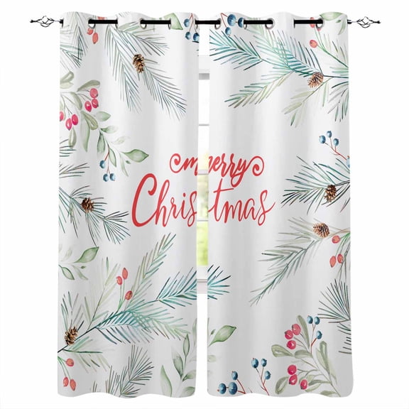 Christmas Blackout Curtains for Bedroom/Living Room, Thermal Insulated Kitchen Curtains, Xmas Botanical Snowflake Pine Cones Grommet Darkening Window Treatment Drapes 52"x84"x2