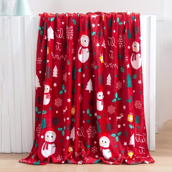 Christmas Blanket 27-80in Red Snowflake Flannel Soft Warm Throw for Sofa Bed Holiday Gift by OVFUIZ