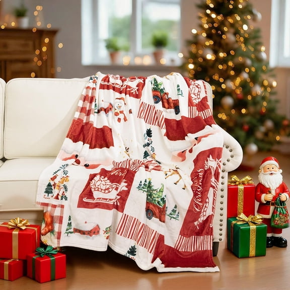 Christmas Blanket, 50" x 60" Holiday Christmas Reindeer Santa Claus Soft Flannel Blanket, Fuzzy Warm Cozy Winter Blanket for Couch Bed Home Decor