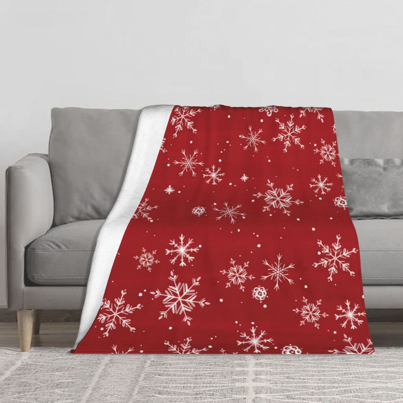 Red and White Snowflake Fleece Christmas Throw Blanket