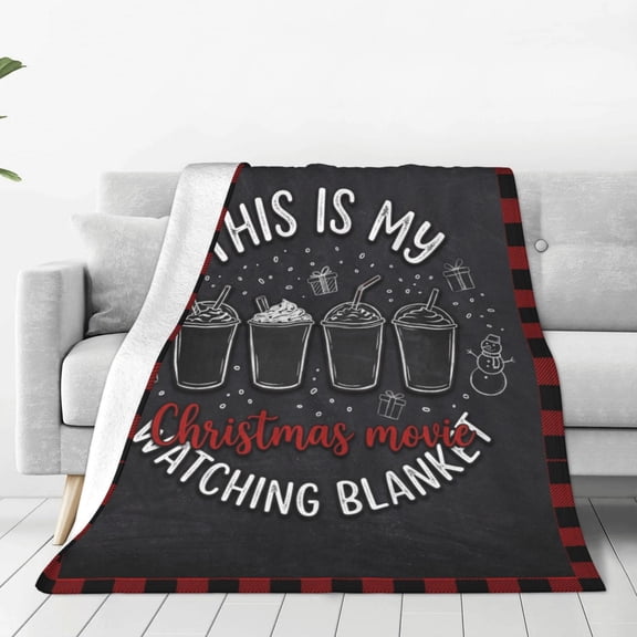 Christmas Blanket, Black Red Plaid Movie Watching Theme, Soft Warm Flannel Throw for Couch Sofa 50x40