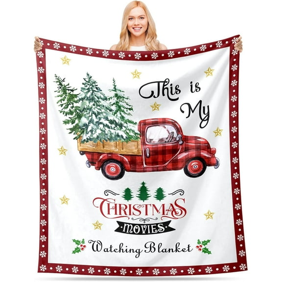Christmas Blanket, This is My Christmas Movie Watching Blanket, Soft Flannel Xmas Tree Farm Truck Throw Blankets, Winter Holiday Throw Blanket for Couch Sofa Bed, Christmas Decorations