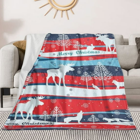 Christmas Blanket Christmas Reindee Throw Blankets, For Christmas Warm Bed Blanket Throws for Chair Sofa Couch Bedroom Camper