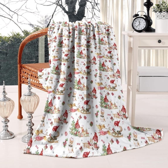 Christmas Blanket Christmas Throw Blanket Cute Gnome Dog Fleece Soft Blanket 50*60