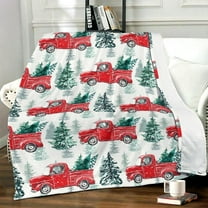 Christmas Blanket Country Rustic Red Truck with Tree Design Blanket Soft Cozy Fuzzy Flannel Blankets for Couch Bed Sofa Christmas Living Room Decor Blankets Gifts for All Season 50x60 Inch