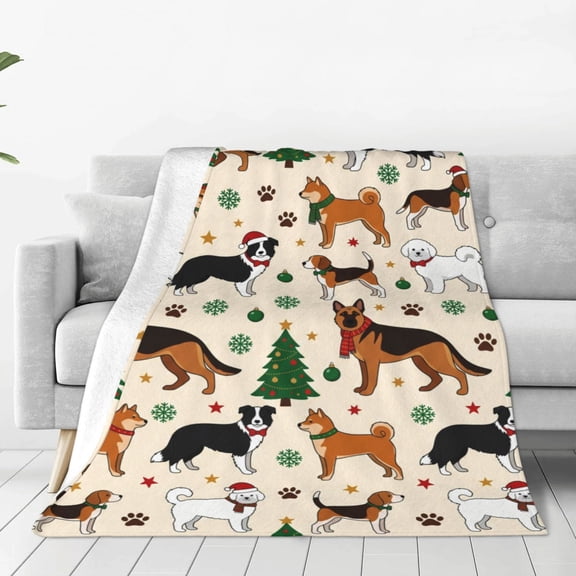 Christmas Blanket, Cute Christmas Dog Holiday Theme, Soft Warm Flannel Throw for Couch Sofa 50x40