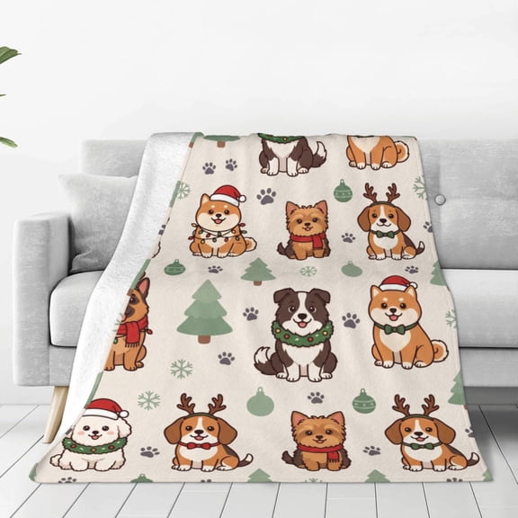 Christmas Blanket, Cute Christmas Dog Holiday Theme, Soft Warm Flannel Throw for Couch Sofa 50x40