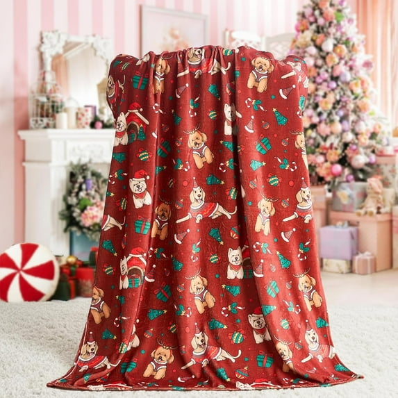 Christmas Blanket - Cute Pet Flannel Holiday Blankets Red- Home Decor Christmas Blankets for Kids,Decorative Gifts, Bedding Sofas Gifts 50 "x60